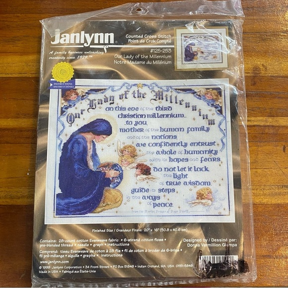 New Sealed VINTAGE 1999 Janlynn Our Lady Of The Millennium Cross Stitch Kit - Picture 5 of 6